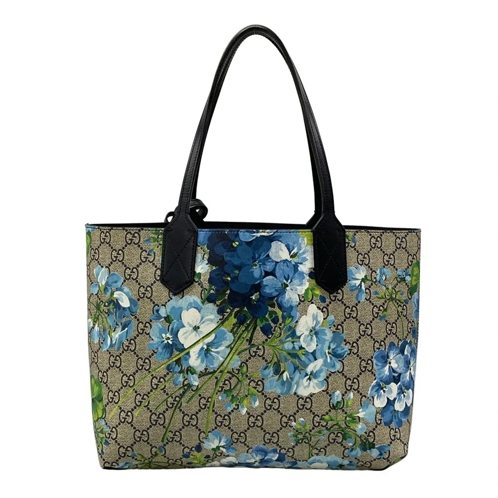Gucci GG Blooms Tote Bag 546323 Blue Black Multi PVC Leather - Picture 3 of 14